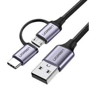 UGREEN Cable USB 2.0 A a Micro USB + USB-C trenzado 1m Negro