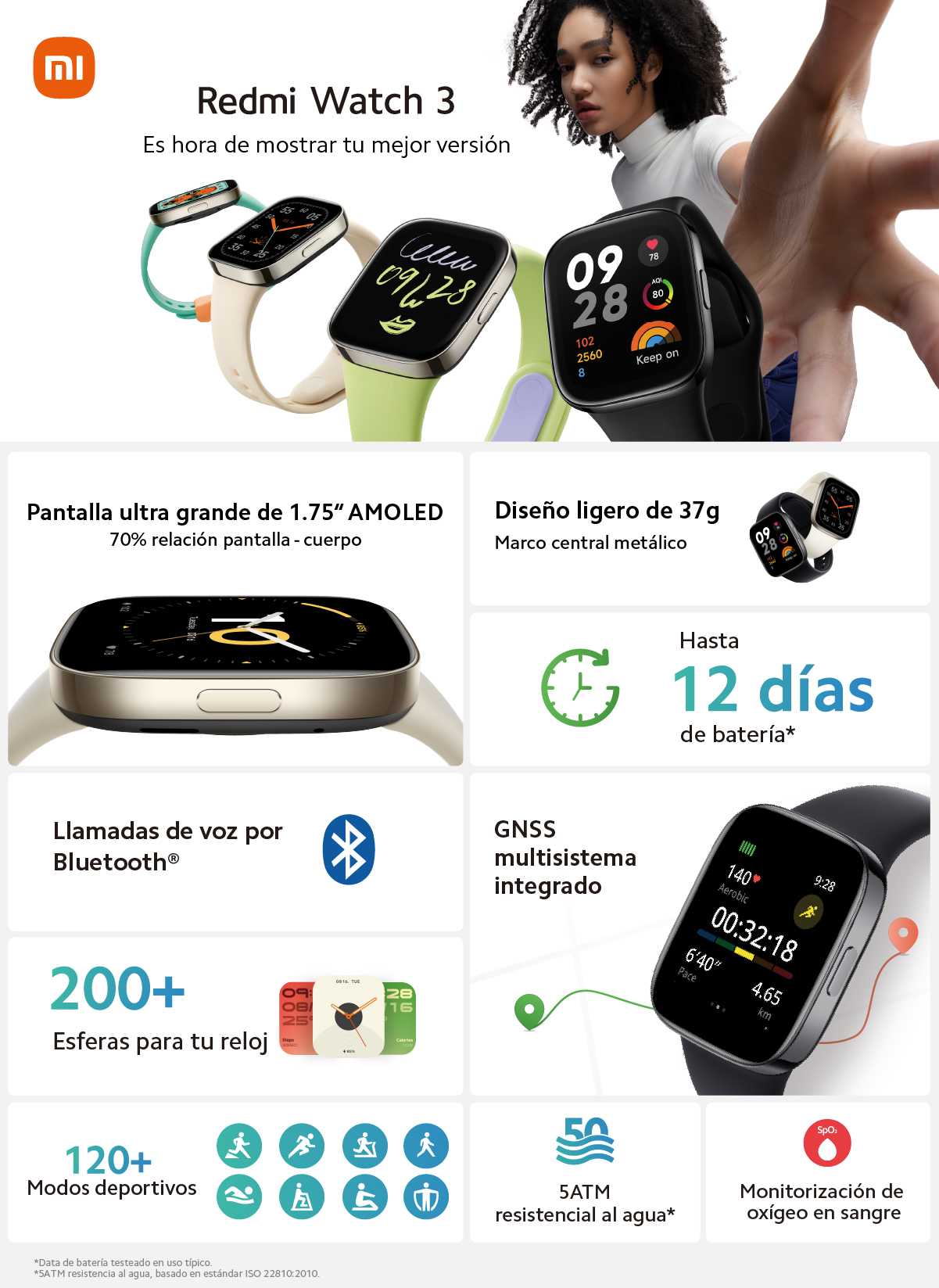 Smartwatch  Xiaomi Redmi Watch 3, Bluetooth, Hasta 12 días