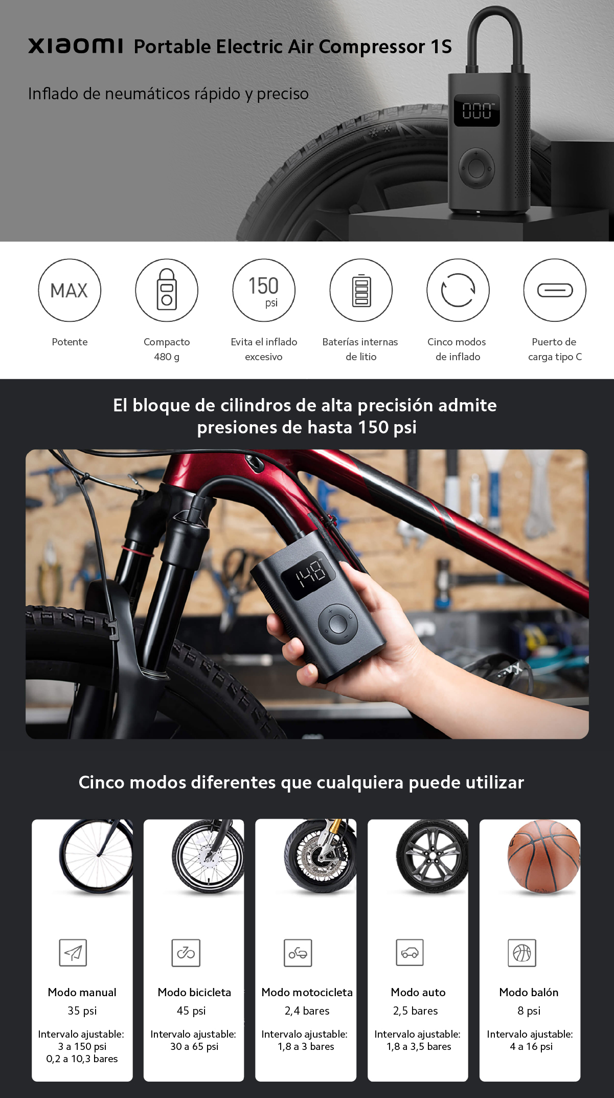 Compresor de Aire Xiaomi Portable Electric Air Compressor 1S - Xiaomi