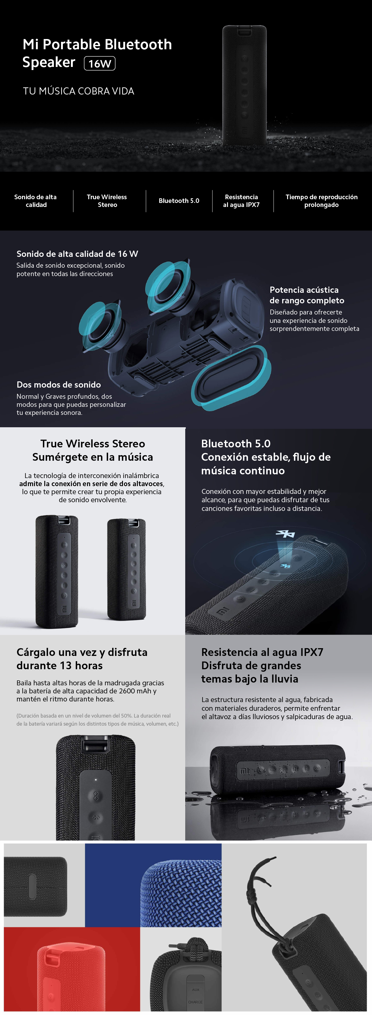 Bocina Bluetooth Xiaomi Mi Portable Resistente A Salpicaduras De 16w Color  Negro