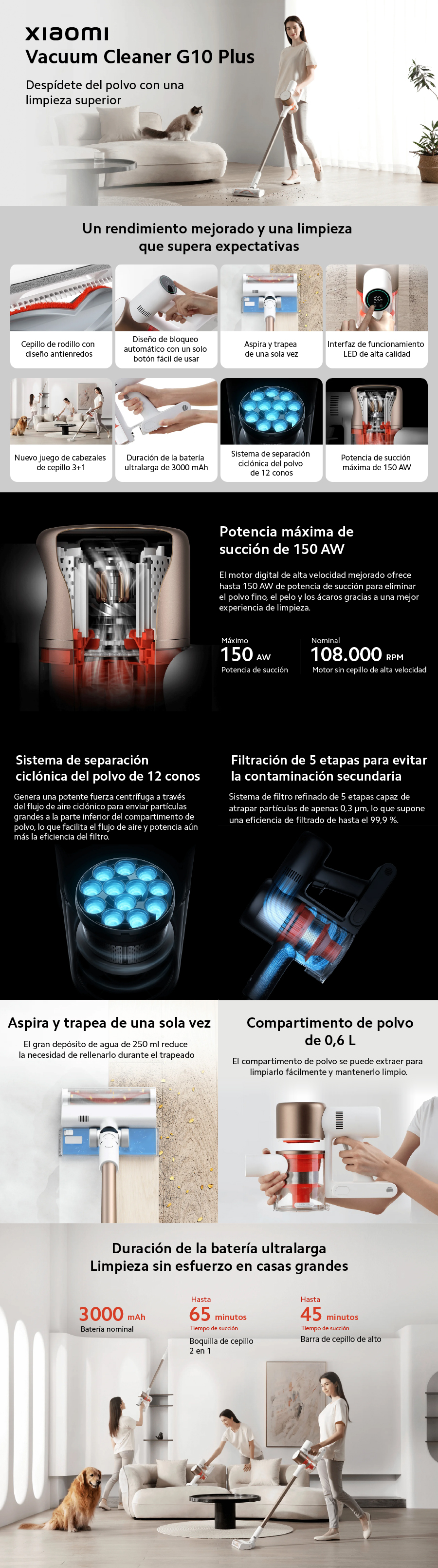 Xiaomi Vacuum Cleaner G10 Plus Especificaciones