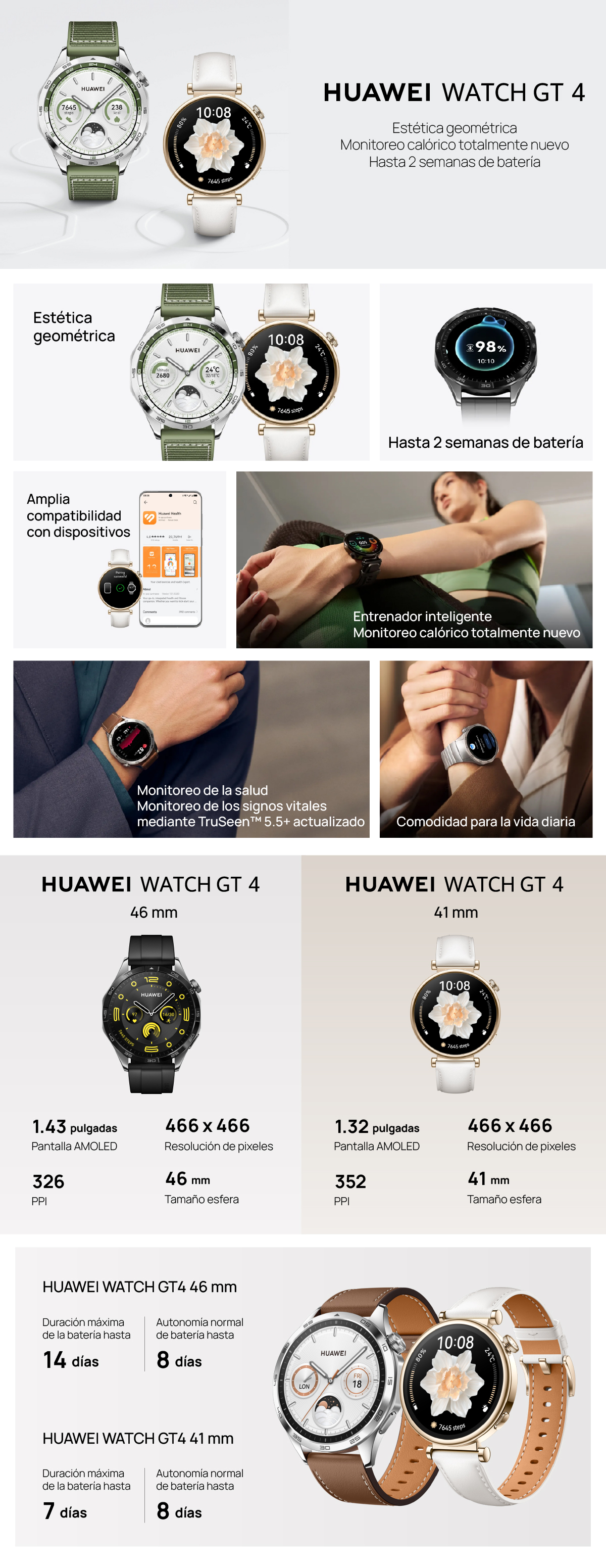 Huawei Watch GT4 46mm Negro - Carga inalámbrica - Resistencia al