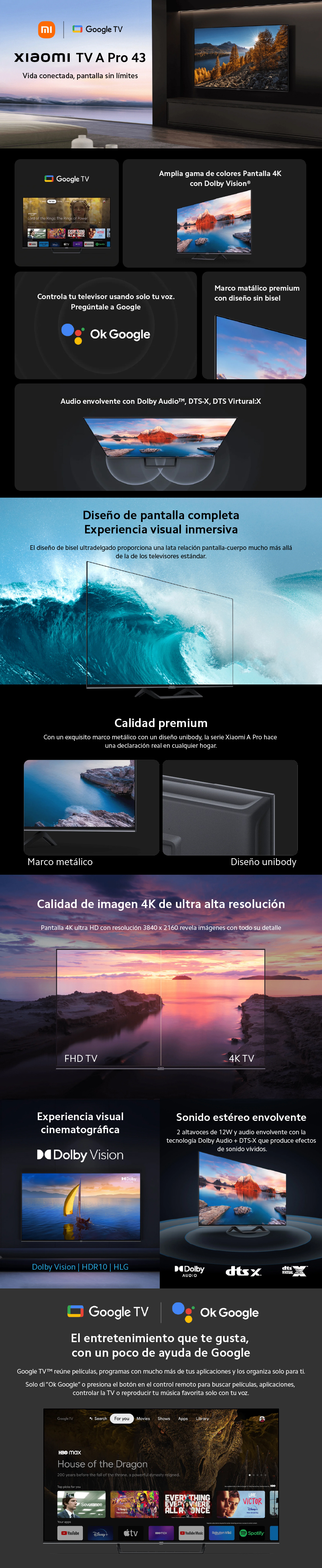 Pantalla Xiaomi Google TV A Pro 43 pulg. Premium UHD 4K