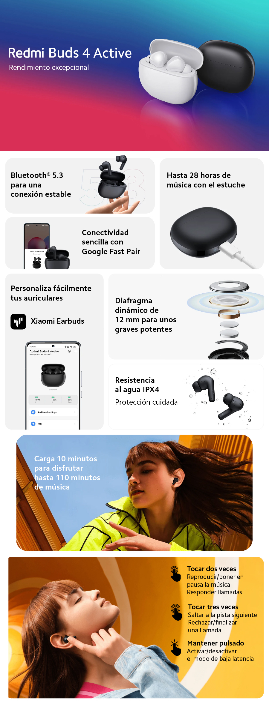  Xiaomi Redmi Buds 4 auriculares inalámbricos Active