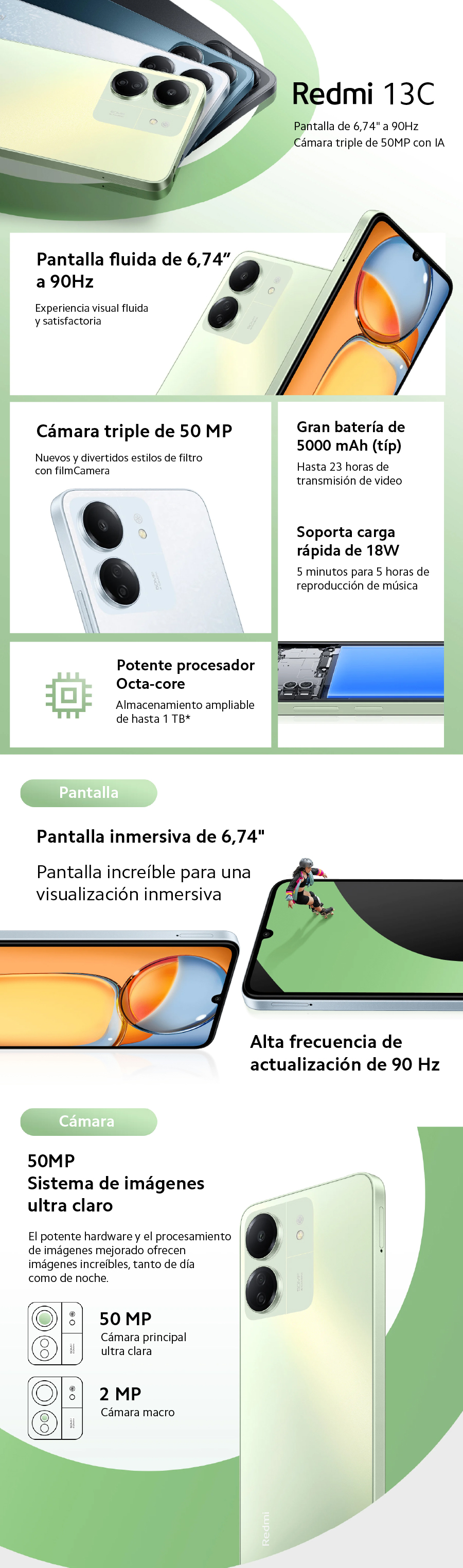 Celular Xiaomi Redmi 13C 256GB, 8GB ram, cámara principal 50MP +