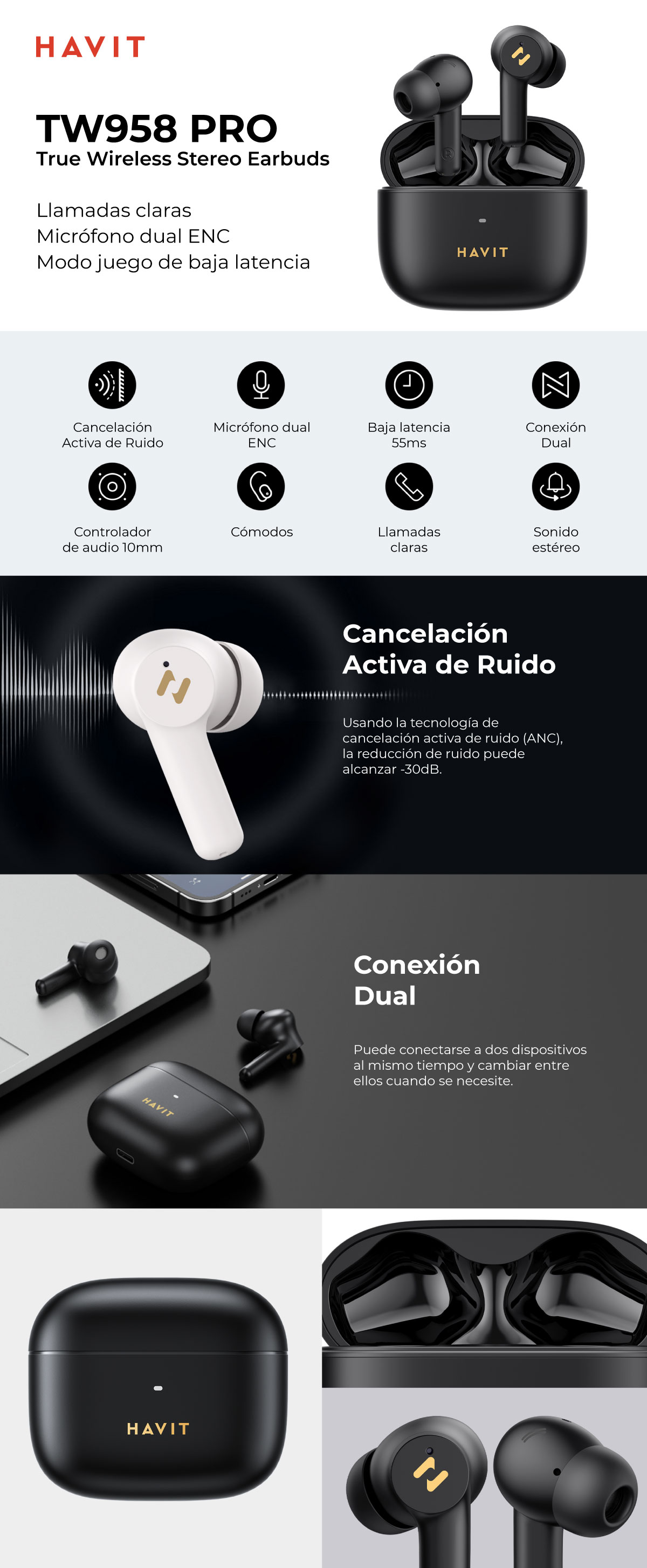 HAVIT Havit Audifonos True Wireless Earbuds Pro Negro | falabella.com