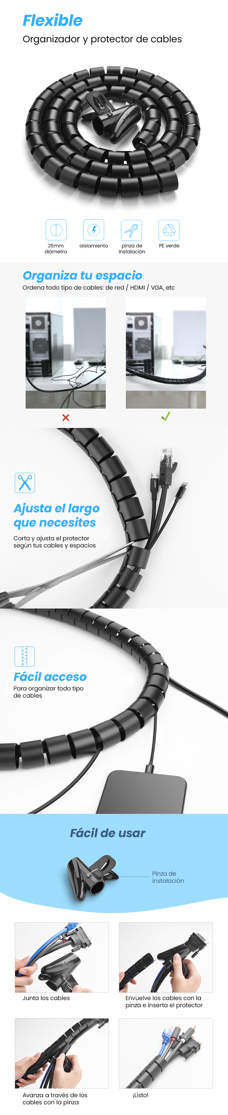 UGREEN Protector organizador de cables